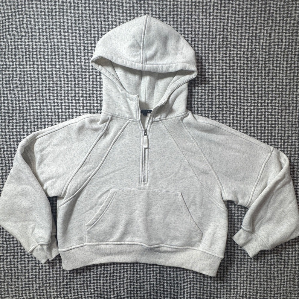 PaperMoon Womens Heather Grey Half Zip Hoodie Cropped Pullover Sweatshirt Size M